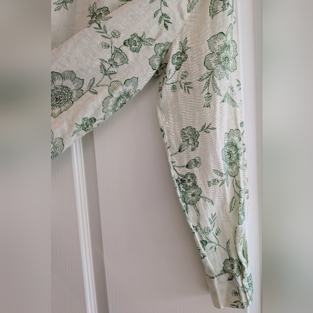 Joie Linen Green Floral White Women's Button Down Shirt Size L NWT Resort Beach - Picture 14 of 16